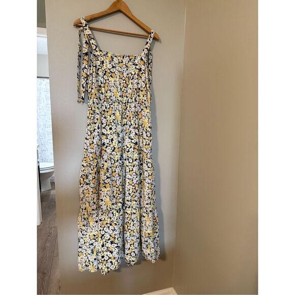 Sanctuary Size XL Ditzy Floral Tiered Maxi Dress Black Butter Yellow Daisy Print - Picture 4 of 14